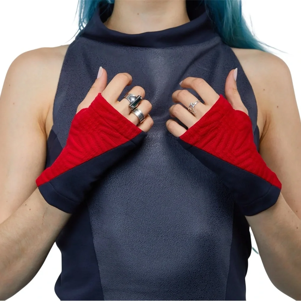 Zolnar Red and Black Unisex WRW2 8 HALF FINGER GLOVES-Medium